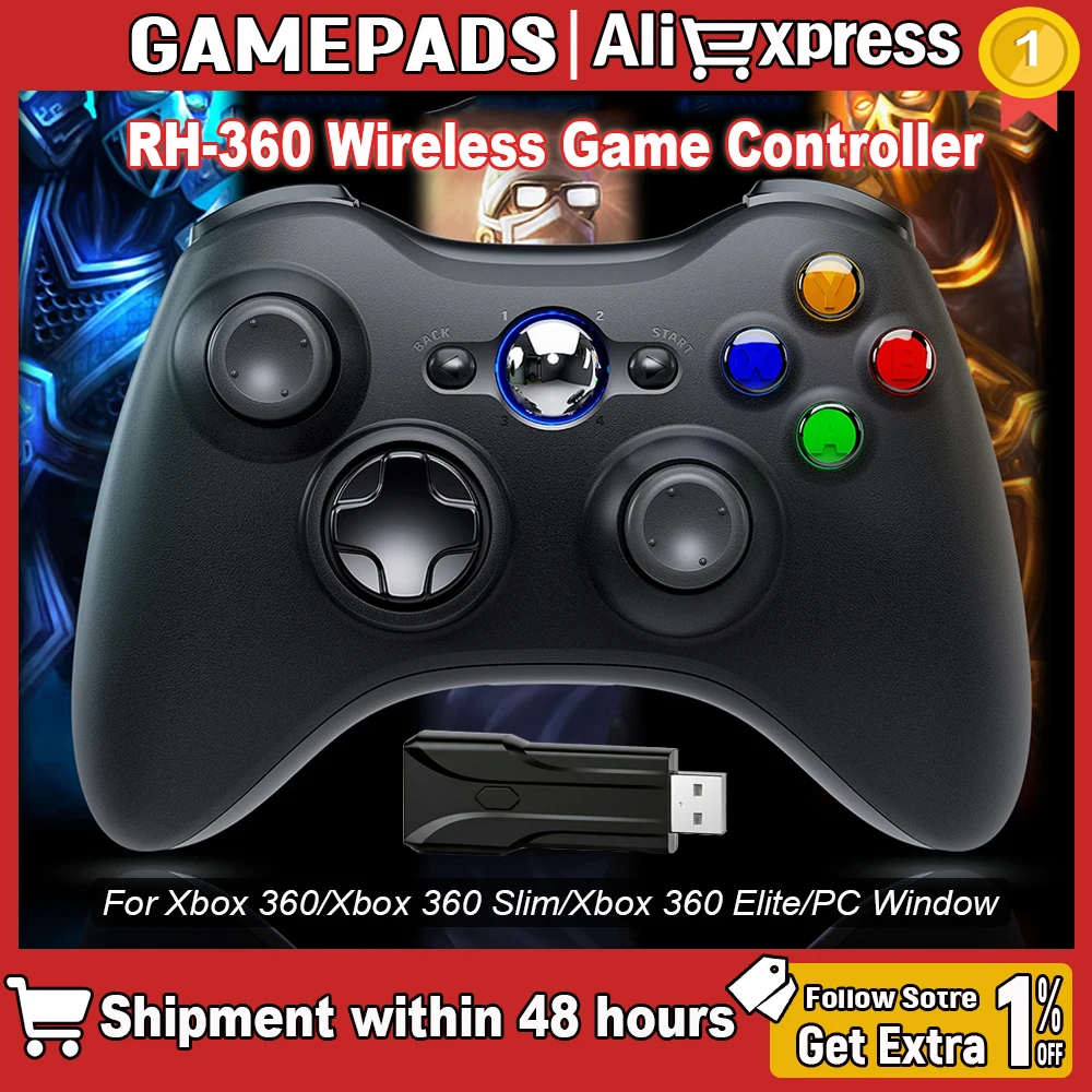 Mando de juego para Xbox 360/360 Slim, control inalámbrico para Xbox 360, compatible con Windows 7, 8, 10, joystick inalámbrico de 2.4G.
