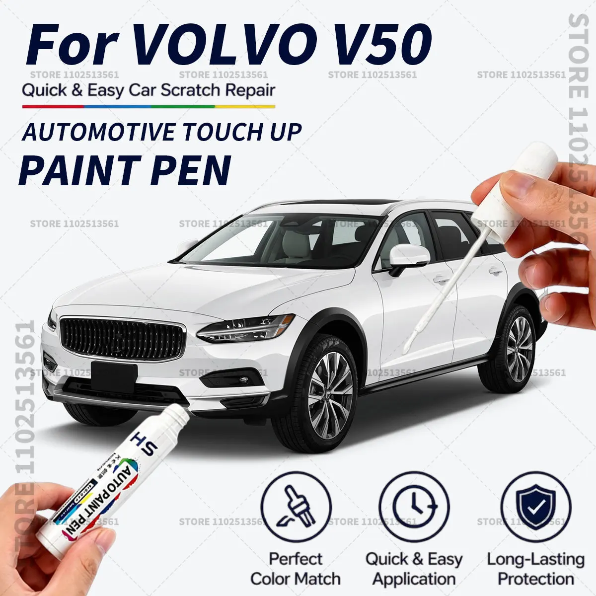 For VOLVO V50 Black White Blue Quick Dry Car Touch Up Paint Pen Auto Scratch Repair Brush for Paint Chips Scratches and Scuffs