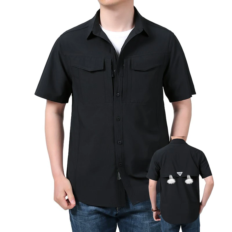 Men Short Sleeve Shirt Men Breathable Multi-pocket Tactical Shirt Summer Outdoor Casual Quick Dry Hiking Work Cargo Shirts Tops