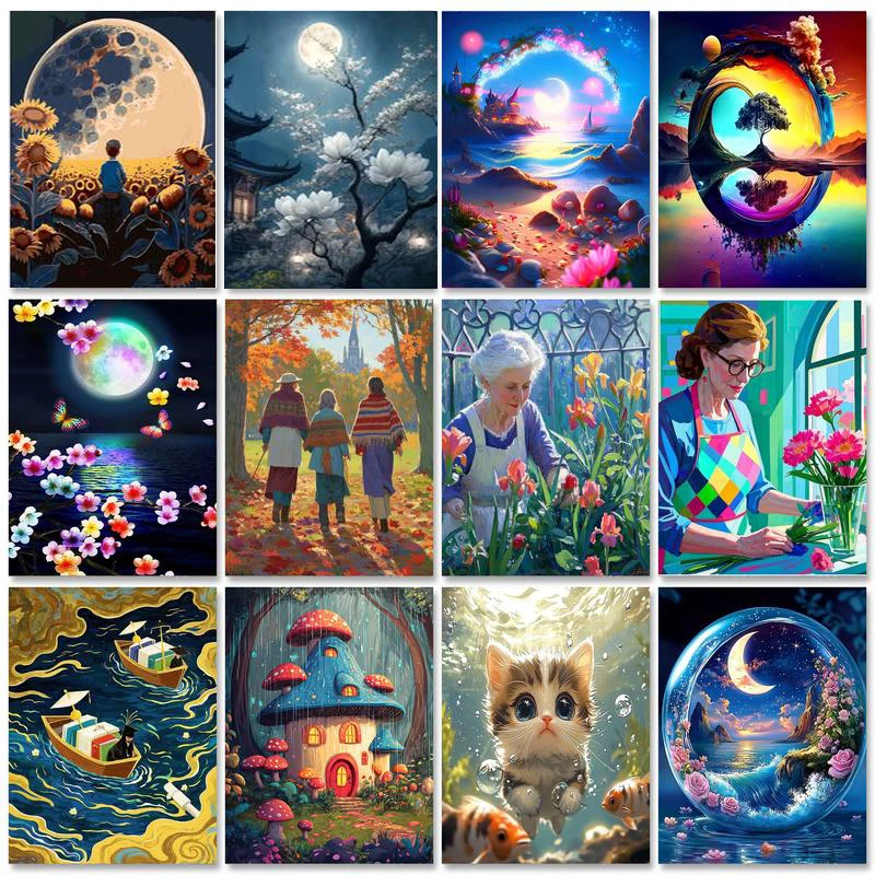 

RUOPOTY Diy Frame Painting By Numbers 40x50cm Kits Landscape Moon Night Drawing Picture By Numbers For Adults Beginner Diy Gift