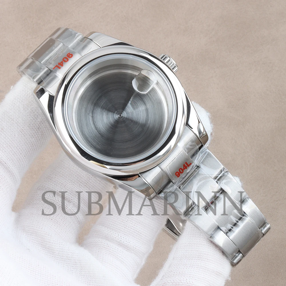 36/39mm NH35 Watch Case Silver Stainless Steel Sapphire Glass For DATEJUST NH35 NH36 Movement 28.5mm Dial 10ATM Oyster Bracelet