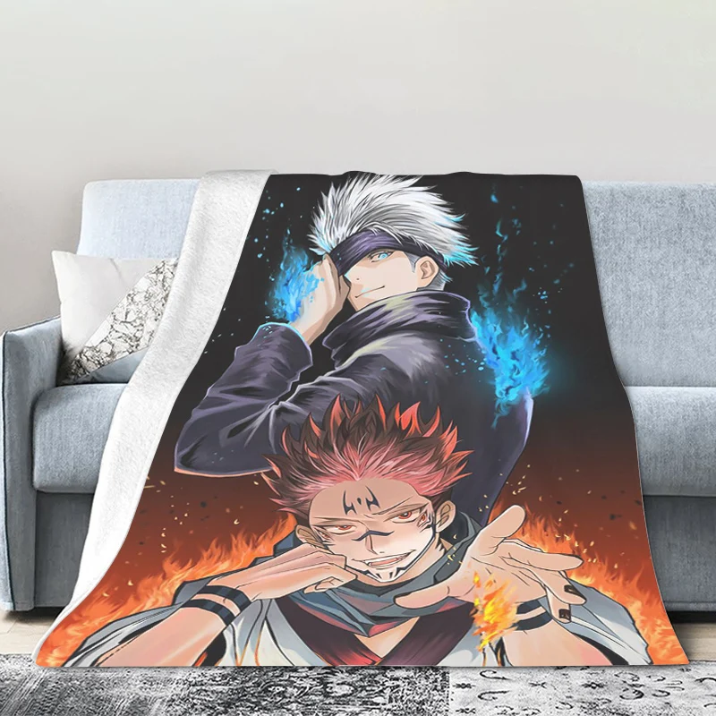 Anime Bed Blanket Sofa Winter Sukuna Microfiber Bedding Warm Fleece Camping Custom Decorative Nap Fluffy Soft Blankets King Size