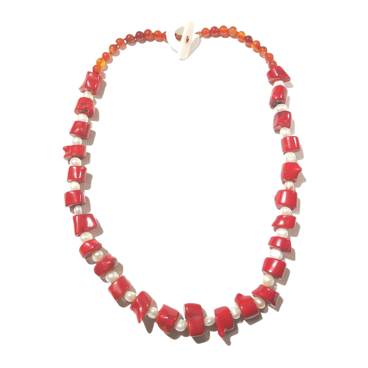 

Lii Ji настоящий агат коралловый белый жемчуг женское ожерелье Рождественская распродажа ювелирных изделий подарок