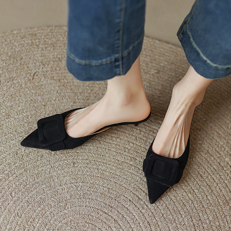 basic style shoes kid suede fashion buckle slippers Women pumps with pointed toe Woman Elegant Summer sandals for woman