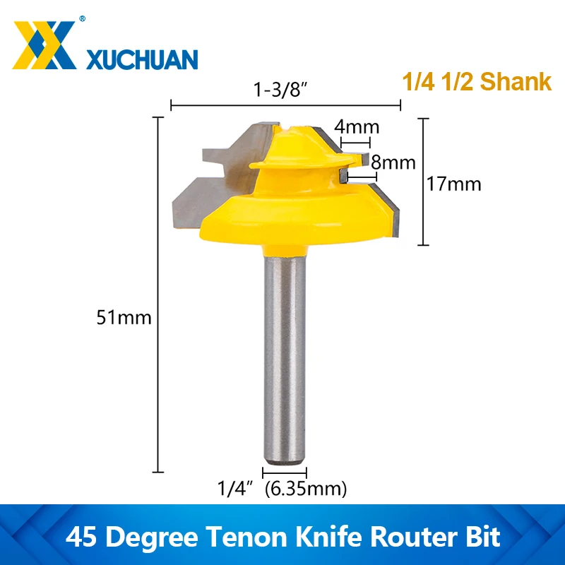 

1PC 8mm Shank Tenon Milling Cutter 45° Degree Lock Miter Router Bit For Woodworking Tool Slotting Trimming Machine Tool