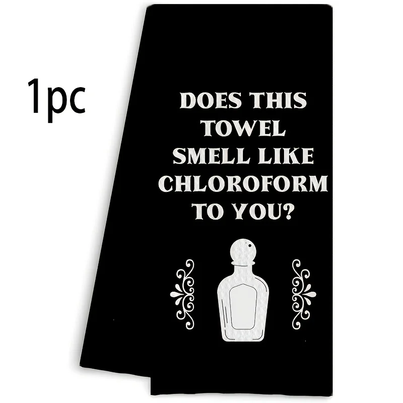1Pcs Humorous Gothic Kitchen Towel - Soft Microfiber, Black Hand Towel, with Skull and Bottle Design