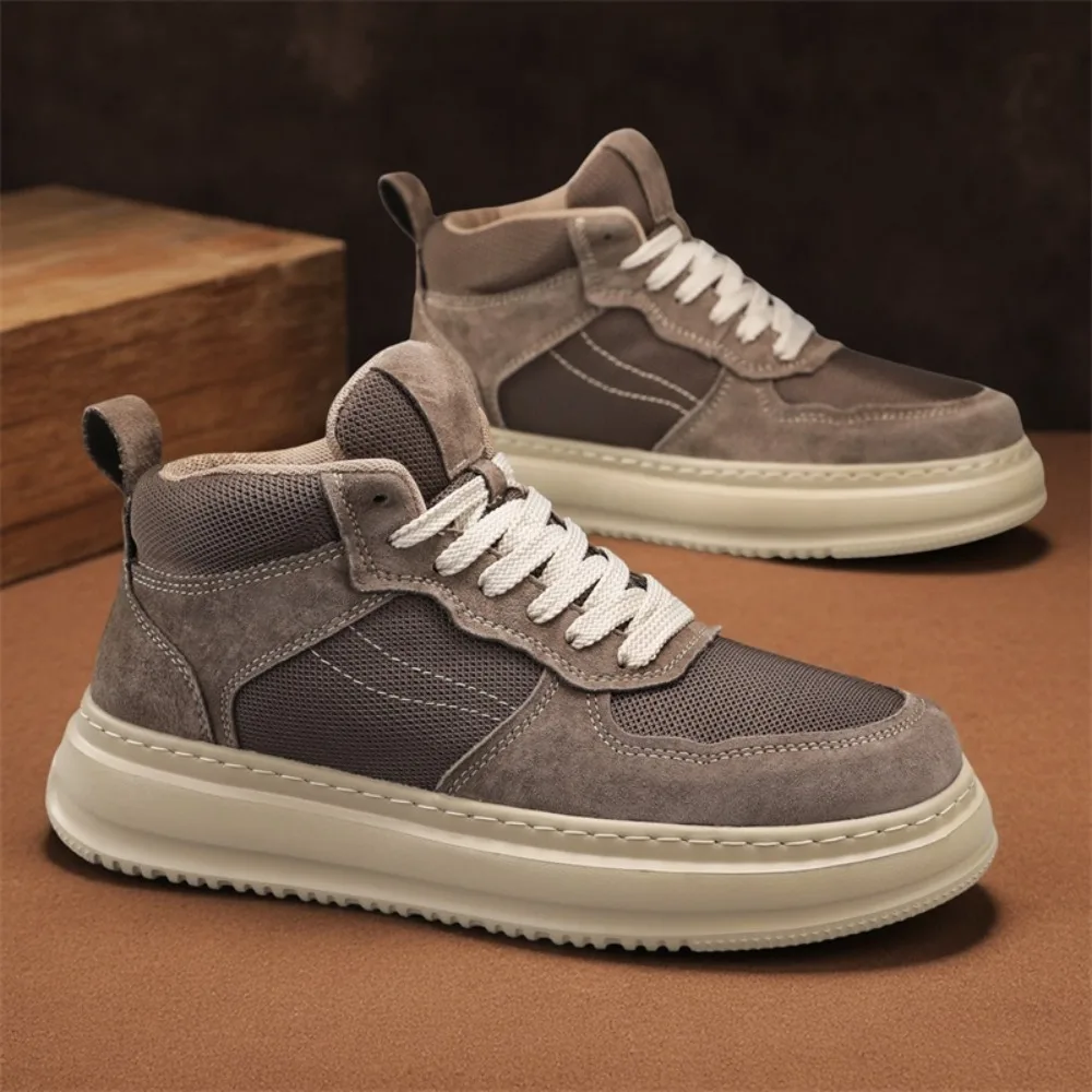 Leather Platform Skateboarding Shoes Men Trainers Skate Board Shoes High-tops Flat Sneakers Thick Sole Sports Casual Shoes