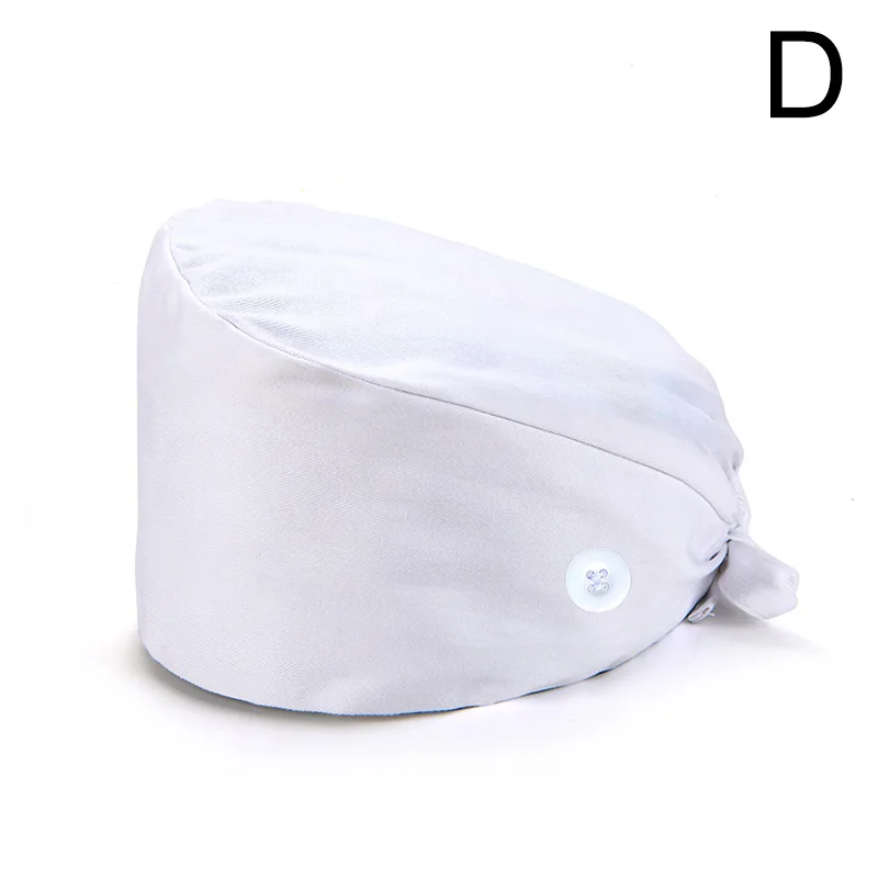 Gorro de trabajo de protección para la cabeza de alta calidad, gorro de enfermera de Color sólido con botón, gorro quirúrgico ajustable para médico, 1 unidad