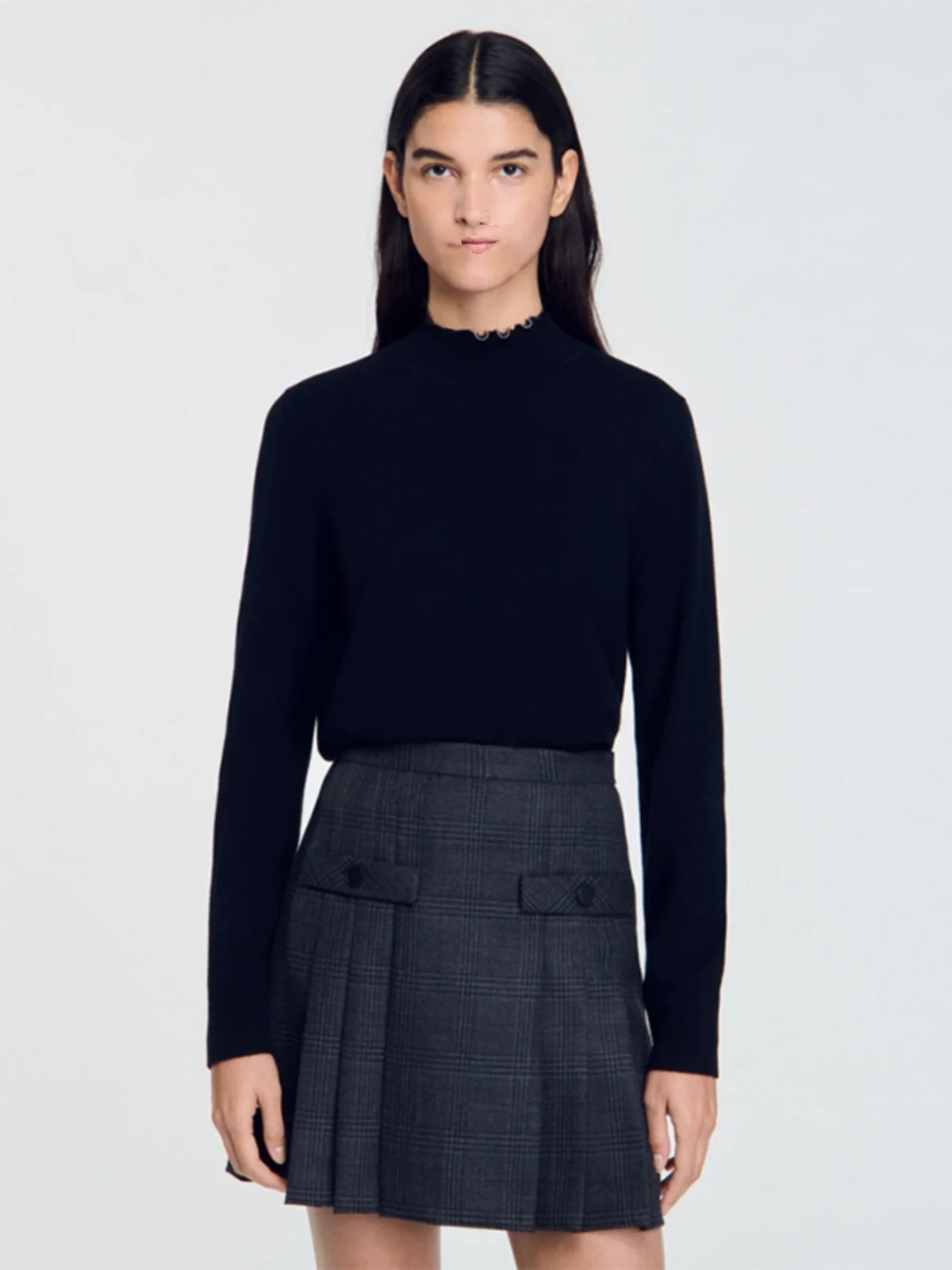 

Вязаный свитер MaSandeS Bla с жемчужным декором и воротником-стойкой, женская модная одежда, осень-зима, новое поступление