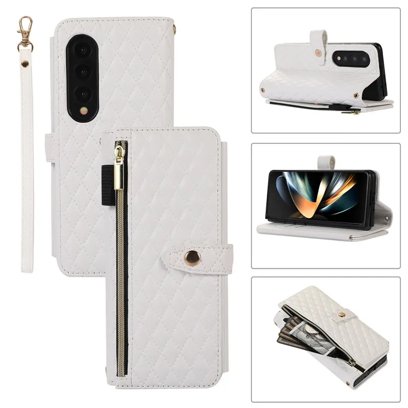 

for Samsung Galaxy Z Fold5 Z Fold4 Z Fold3 5G Phone Case, Luxury Shockproof PU Leather, Zipper Slot Card Wallet Case