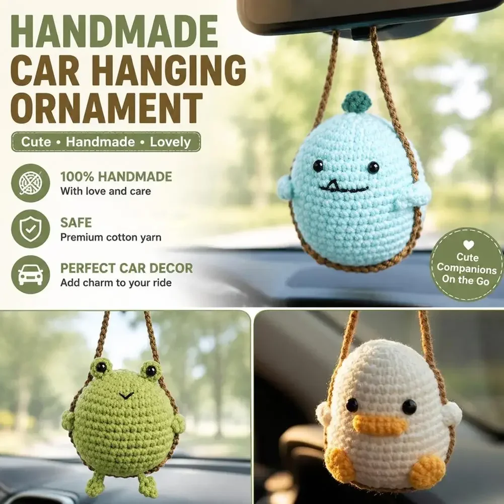 1 PC Handmade Knitted Charms Cute Frog, Penguin,Duck,Chick ,Rabbit Animal Car Charms Car Decoration Cute Car Accessories