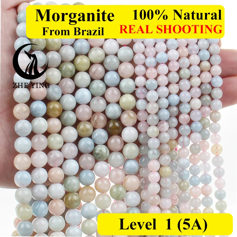 Zhe Ying Natural Morganite Gemstone Round Loose Spacer Beads For Jewelry Making Accessories Bracelet Handmade Diy Accessories