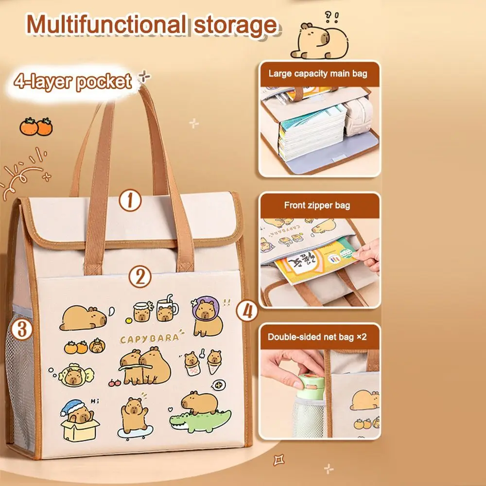 Portable Zipper Tote School Bag Large Capacity Multifunctional Stationery Bag Handbag Tutoring Class Book Bag Students