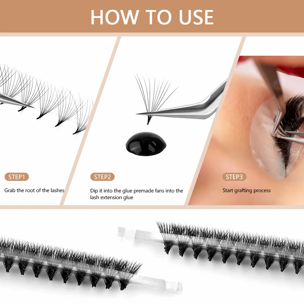 MASSCAKU Premade Fan Shape Base Narrow Eyelashes Thin Sharp Pointy Stem Soft Natural Makeup Eyelash Extensions Supplies