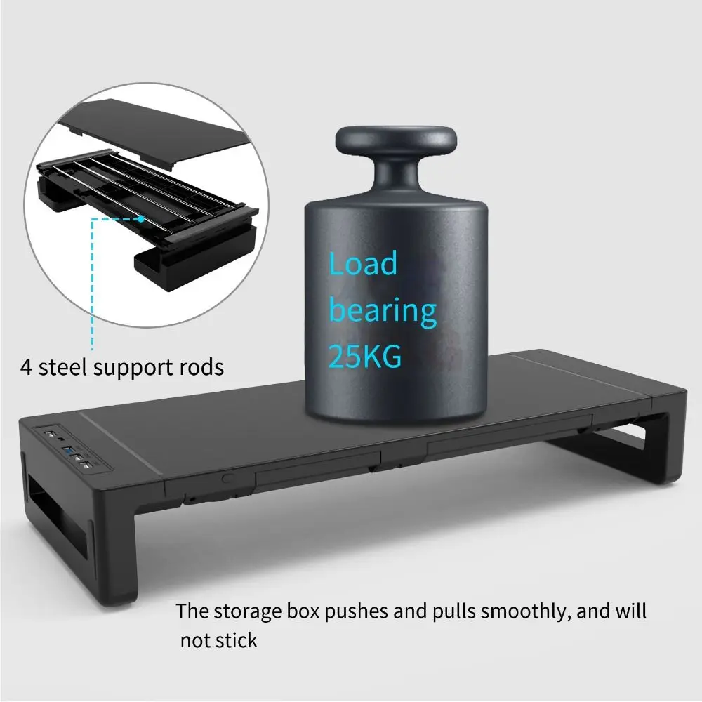 

RGB Lights Monitor Stand Riser with USB Foldable USB 3.0 & 2.0 Hub Computer Display Stand Phone Holder with Storage Drawer