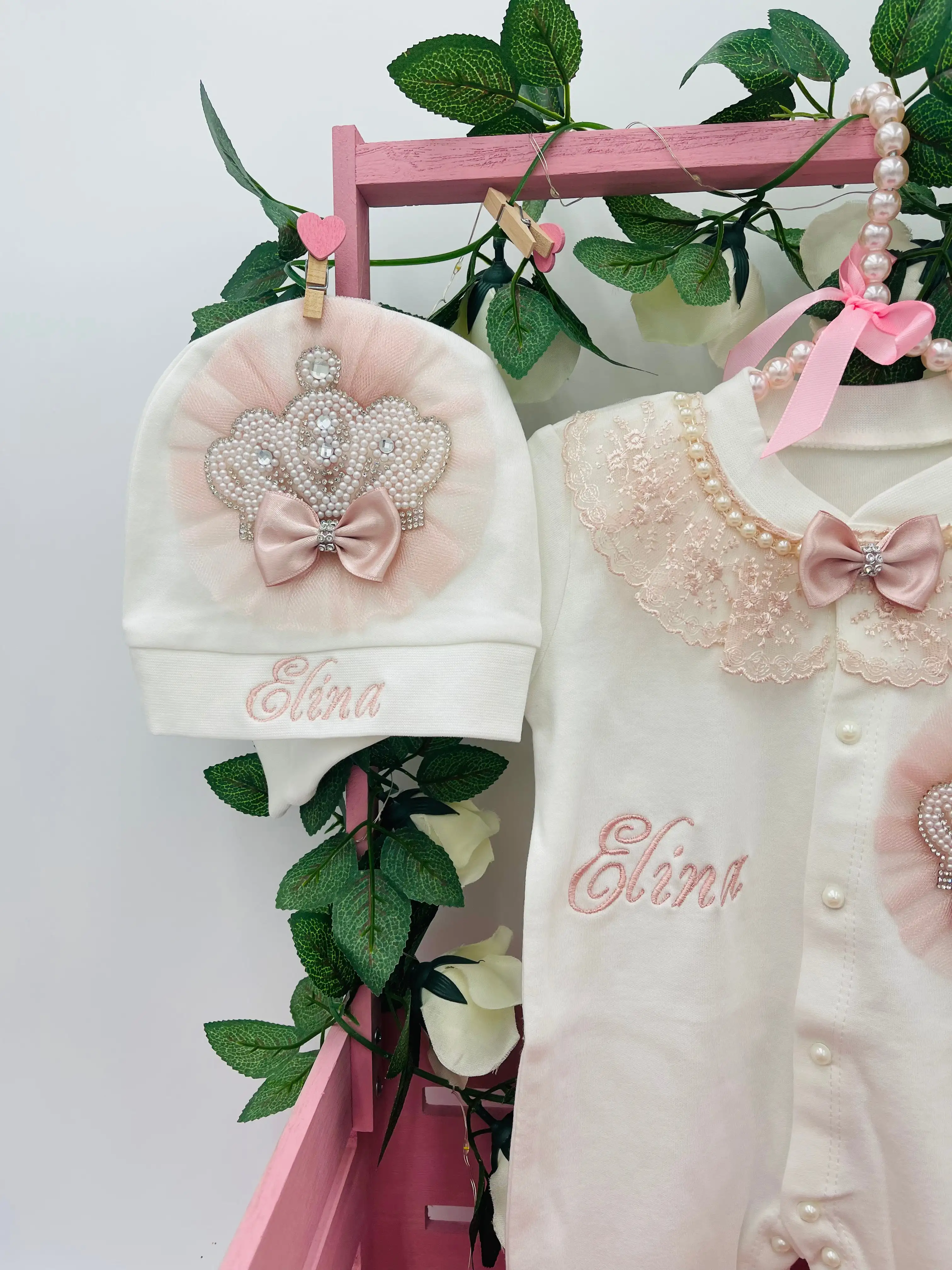 Angle Wing Take Me Home Outfit Pink Lace Baby Gown Baptism Gift Butterfly Baby Outfit and Bonnet  Infant Girl 3pcs Layette