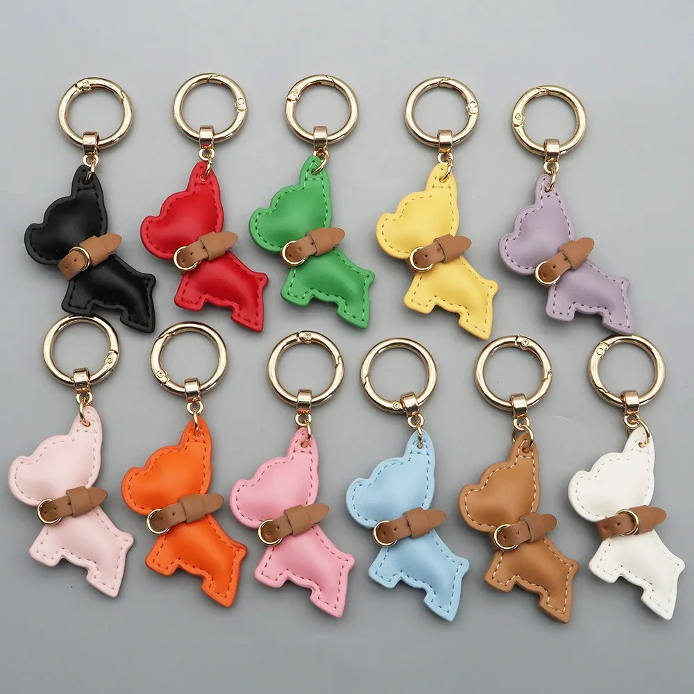 

French Bulldog Keychain Animal Dog Cartoon PU Leather Dog Hanger Cute Puppy Fashion Bulldog Bag Pendant Backpack Decoration