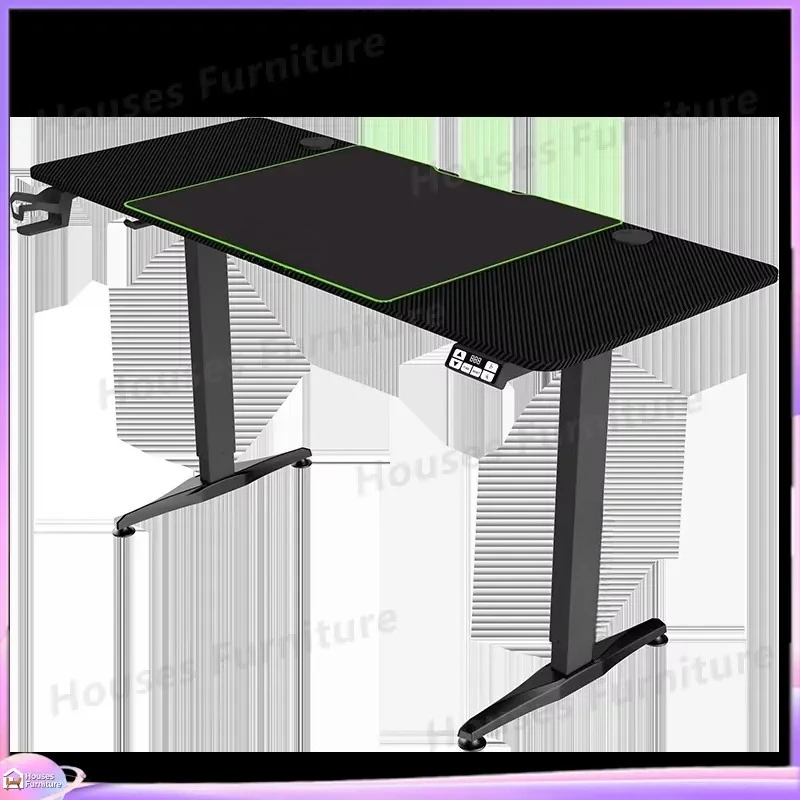 Large Gaming Computer Desk with RGB LED Lights Adjustable Height Ergonomic Design for PC Laptop Setup Office Study Room