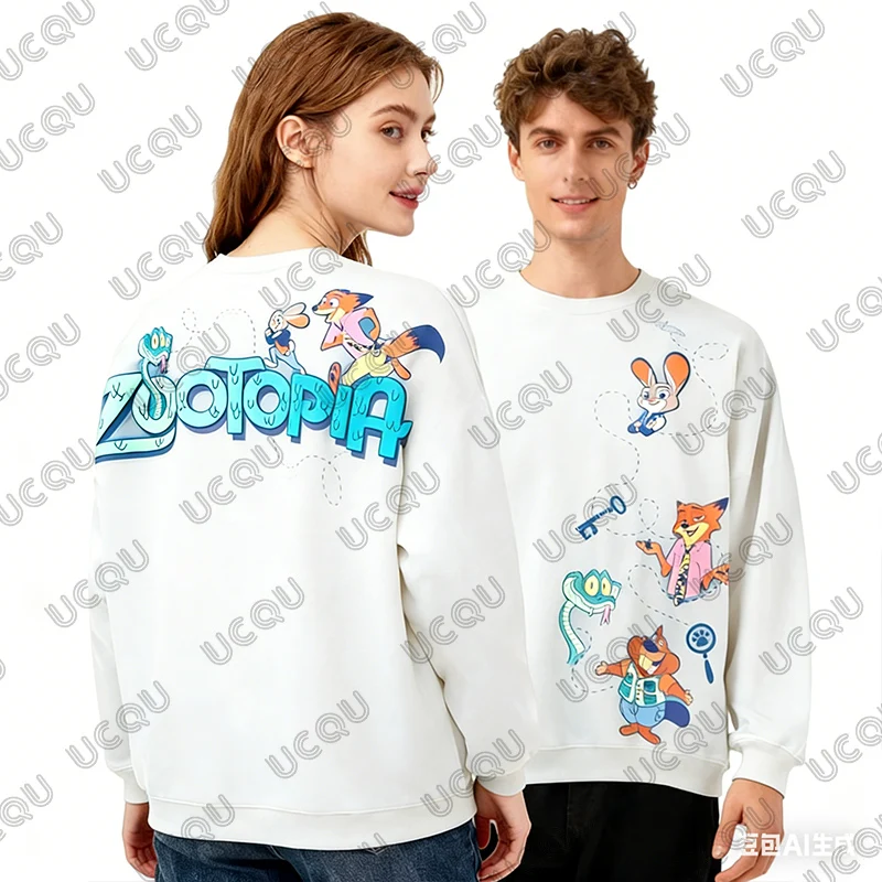 2026 ديزني Zootopia 2 طباعة الأزواج هوديس للنساء الرجال الخريف الشتاء طويلة الأكمام البلوز بلوزة كاجوال المتضخم القمم #2