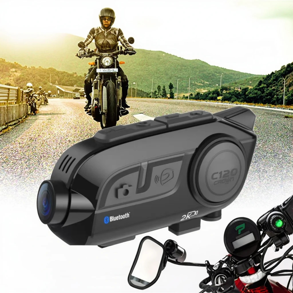 Intercomunicador para Casco de Motocicleta con Cámara, Nuevo BT5.4, Impermeable, Video Inteligente, Intercomunicador de 4~6 Vías y 1000m con Altavoz, Intercomunicador para Casco de Moto