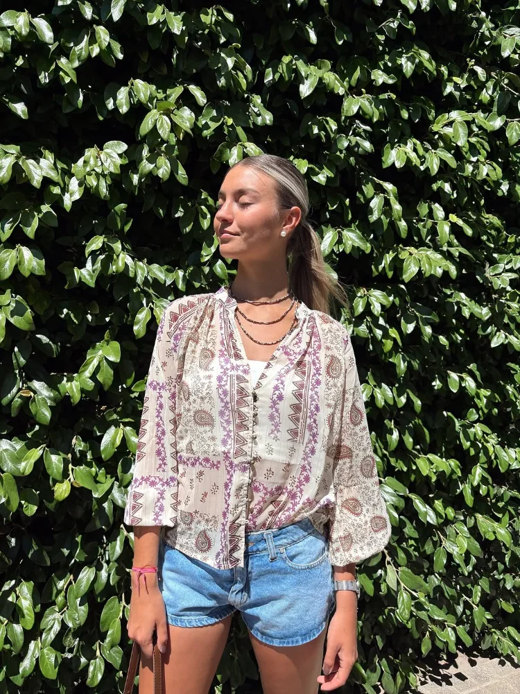 

Женская повседневная полупрозрачная рубашка с цветочным принтом, элегантный тонкий топ с круглым вырезом и длинными рукавами, новинка весны 2026 года