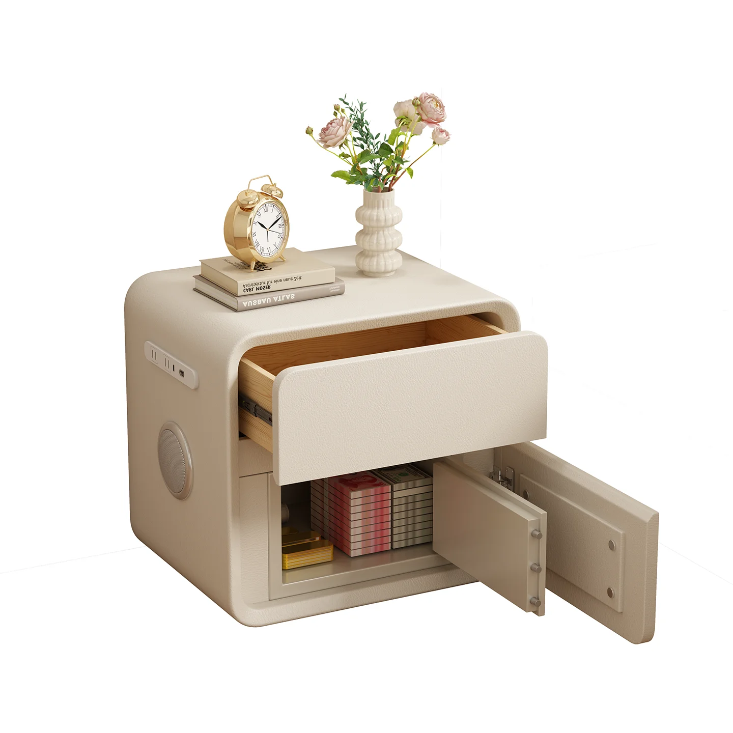 

Bedside safe integrated solid wood smart home safe cream style simple bedside cabinet