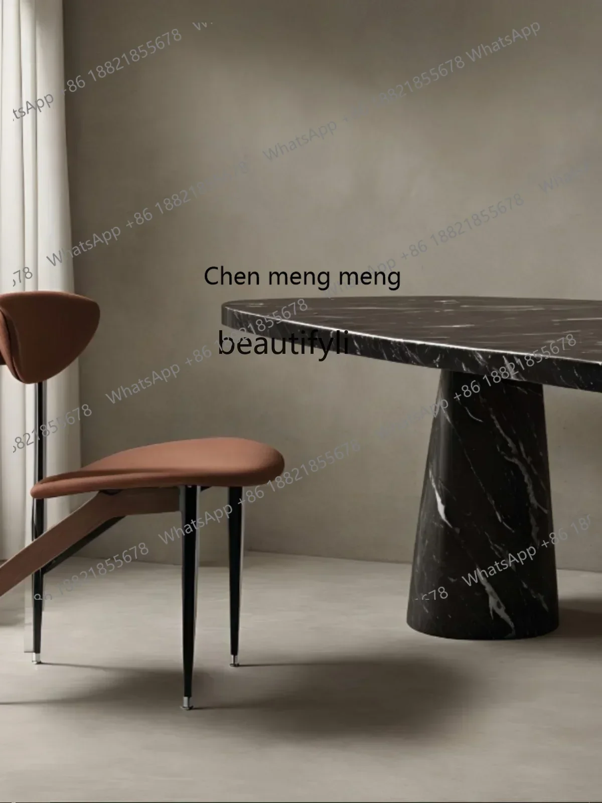 

Y183FC Italy, light luxury high-end natural half, leg dining table waist round bionic dining table