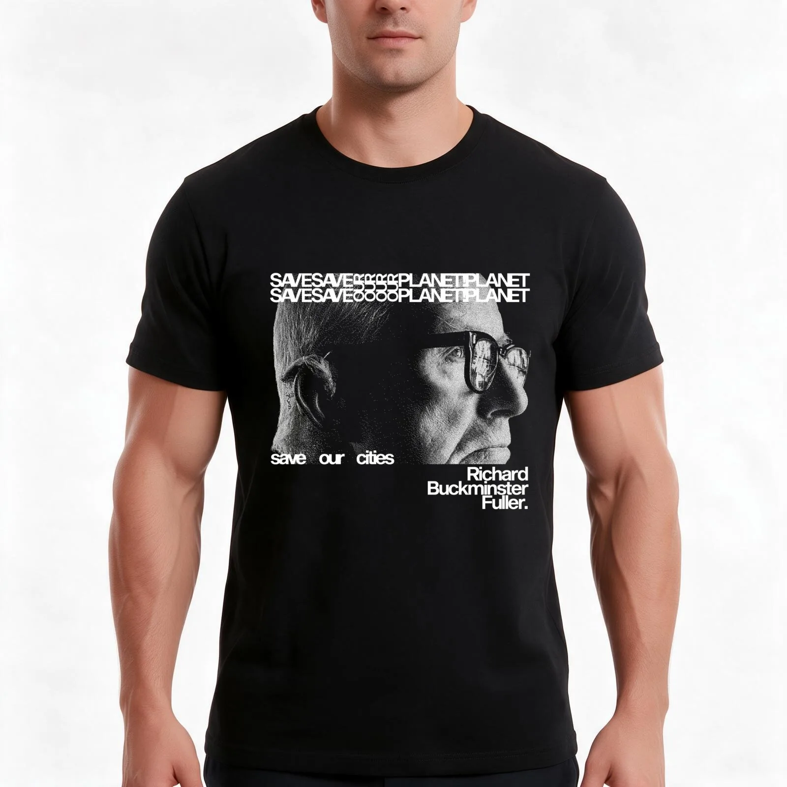Buckminster Fuller - Save Our Planet T-Shirt, Summer Casual Cotton Tee, Oversized Streetwear Tops, Vintage Graphic Print