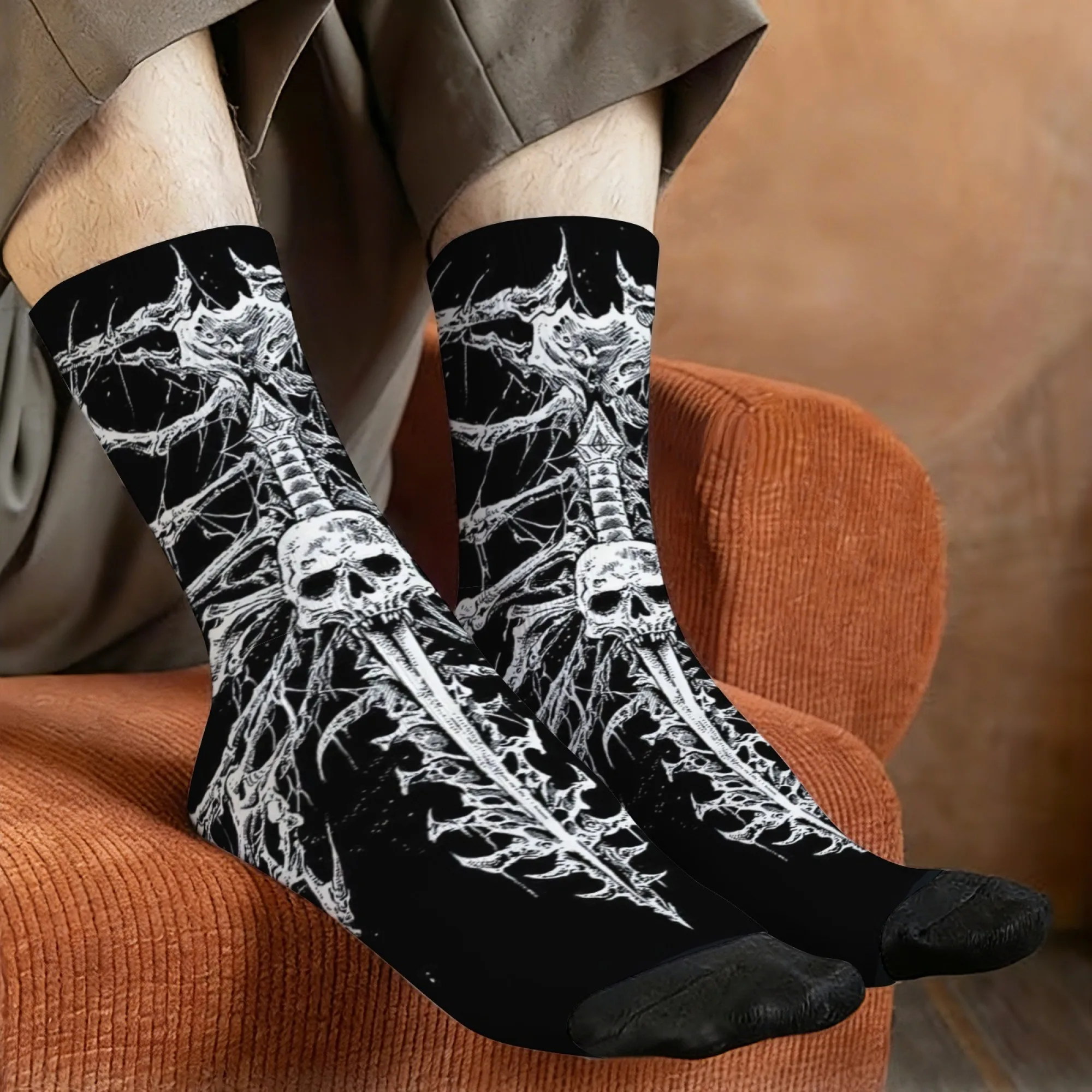 Men's Tattoo Skull Socks Skin Friendly Non Slip Fitness Cycling Hiking Wild Novelty Street Fashion Hip Hop Compression Socks