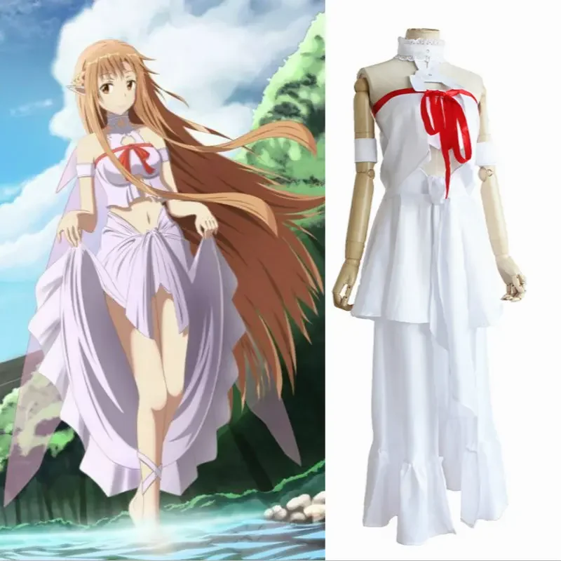 

2025 Halloween Costumes Anime Yuuki Asuna Cosplay SAO Sword Art Online Costumes Skirt for Women Full Set White Dress with Wig