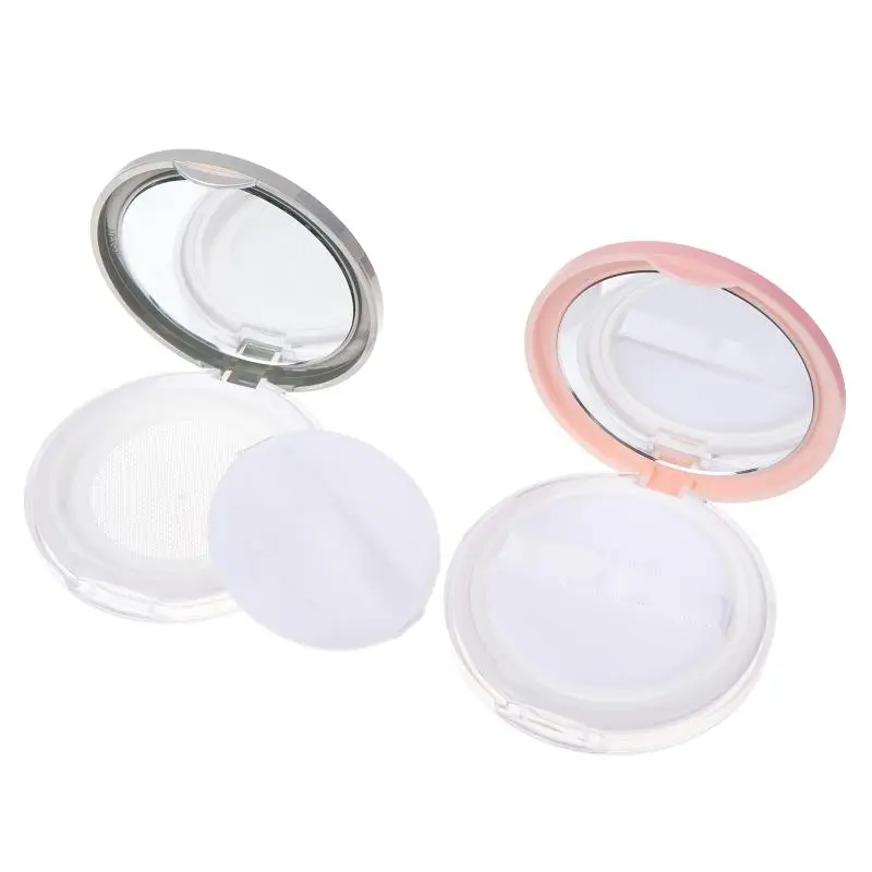 1Pcs Plastic Powder Box With Mirror And Powder Puff Loose Pot Travel Makeup Jar Sifter Container 3-5g Portable Ultra-thin