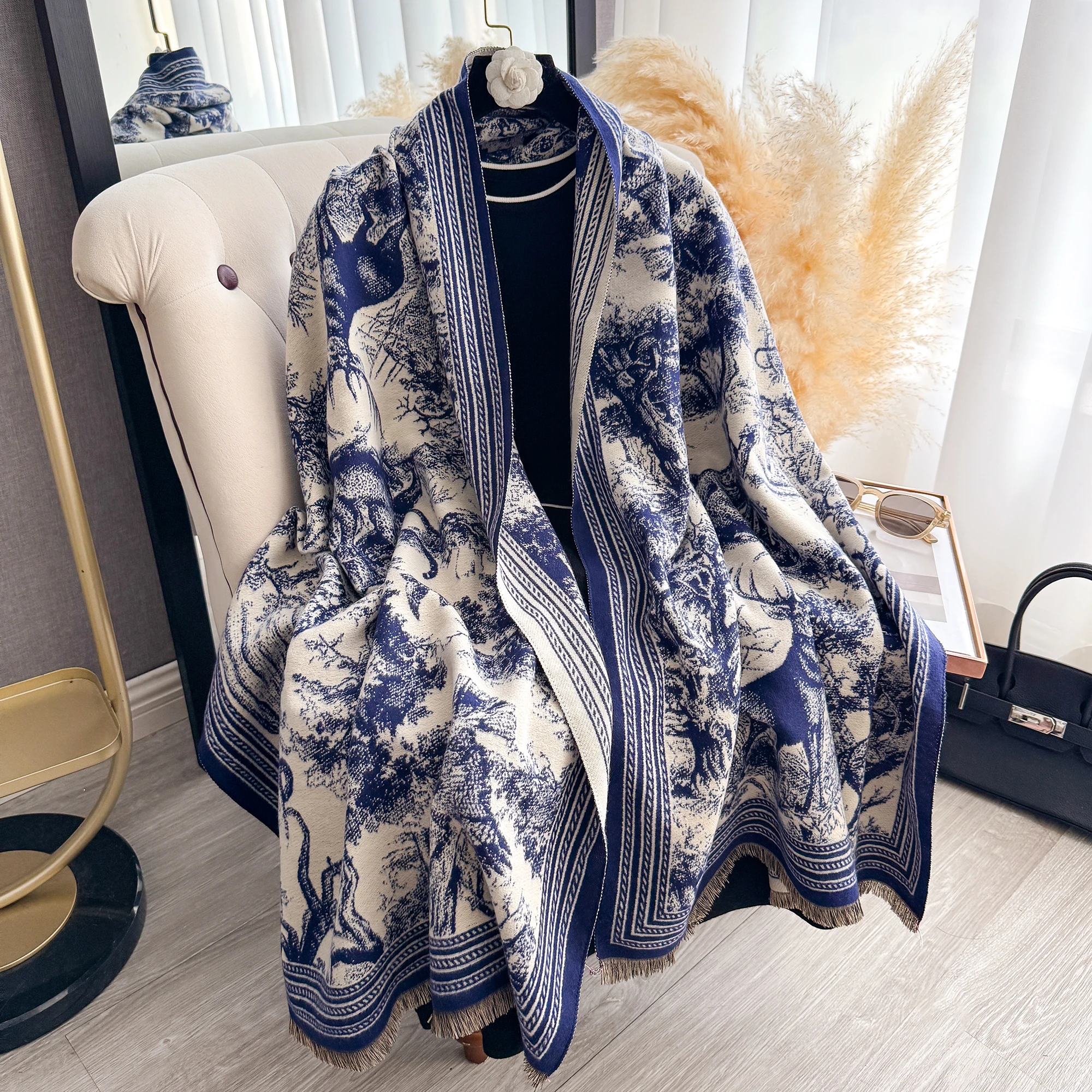 

Женский толстый шарф из пашмины из искусственного кашемира с животным принтом, зимнее теплое одеяло, шаль, роскошный женский аксессуар