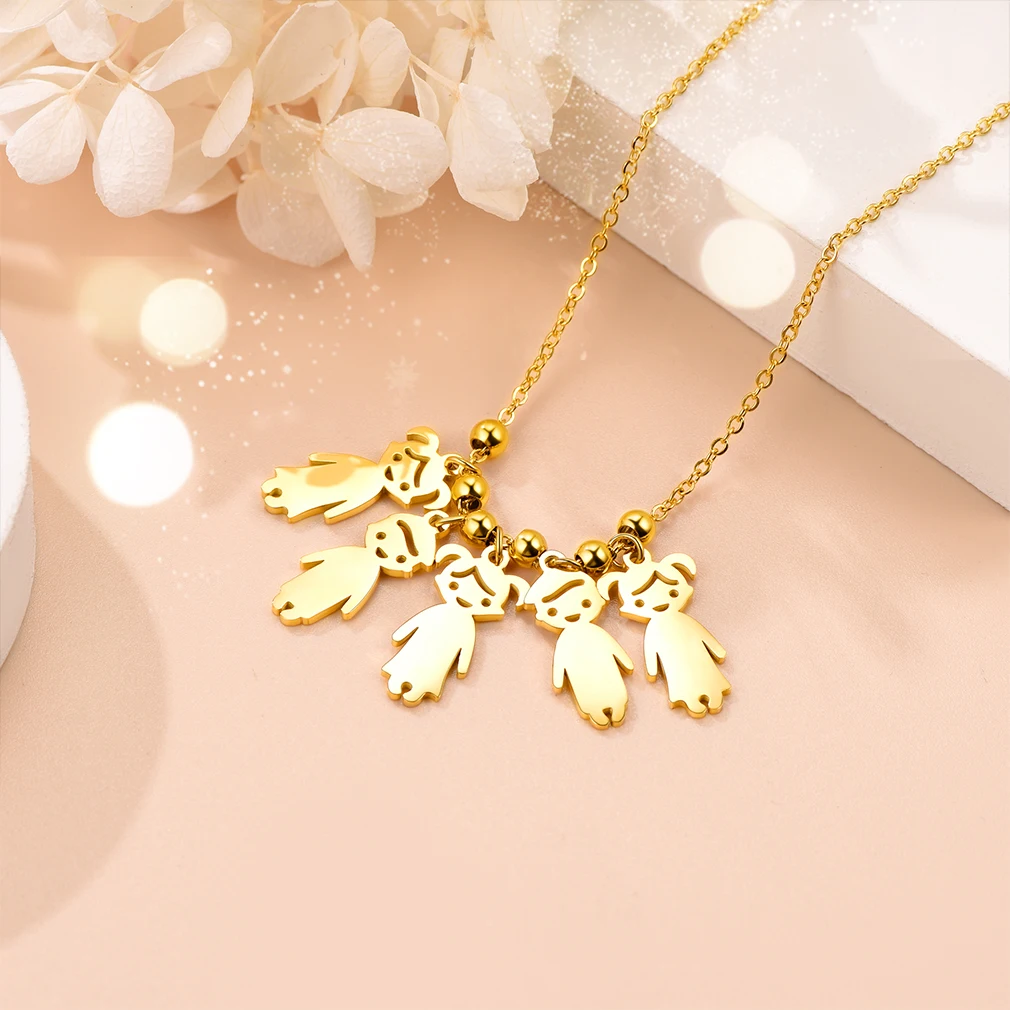 U7 Stainless Steel Custom 3-5 Family Names Necklace for Woman Children Image Charm Pendant Personalized Engraving Jewelry