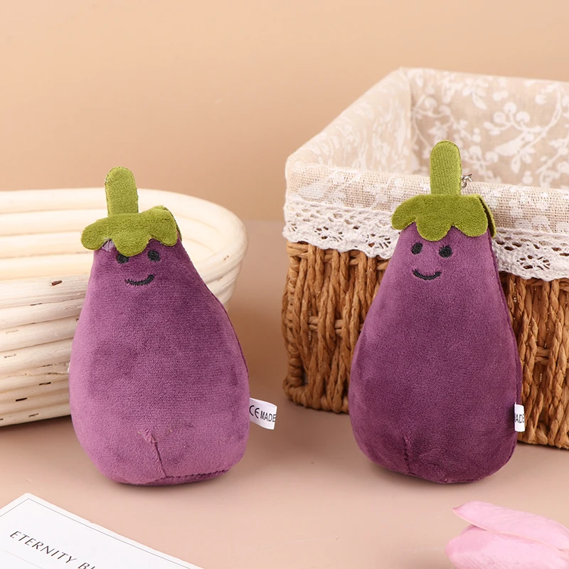 Cute Eggplant Plush Toy Keychain Cartoon Vegetable Soft Stuffed Doll Pendant Car Key Ring Backpack Bag Decor Kid Gift