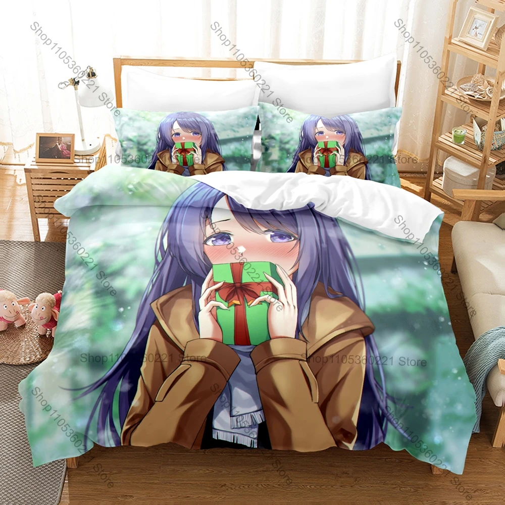 Kubo-san wa Mob wo Yurusanai Purple Hair Kubo High School Couple Duvet Cover 2 Pillowcases Cute Romance Slice of Life Bed Linen