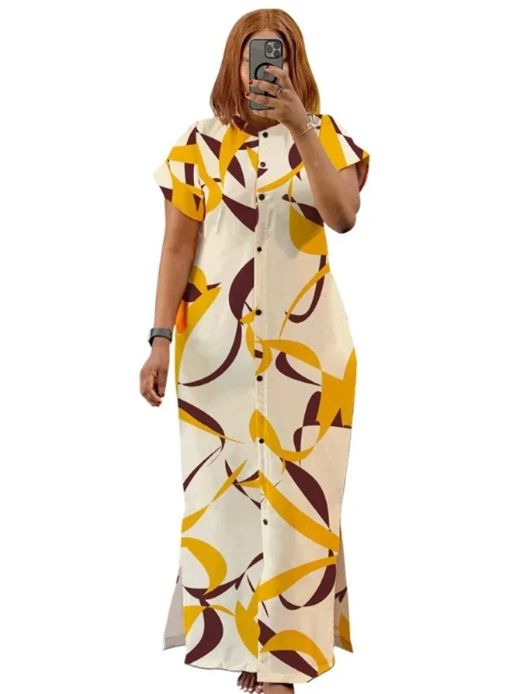 

plus Size African Dashiki Maxi Dress Short Sleeve Polyester Print Long Gown Ethnic Summer Fashion for Women XL-5XL