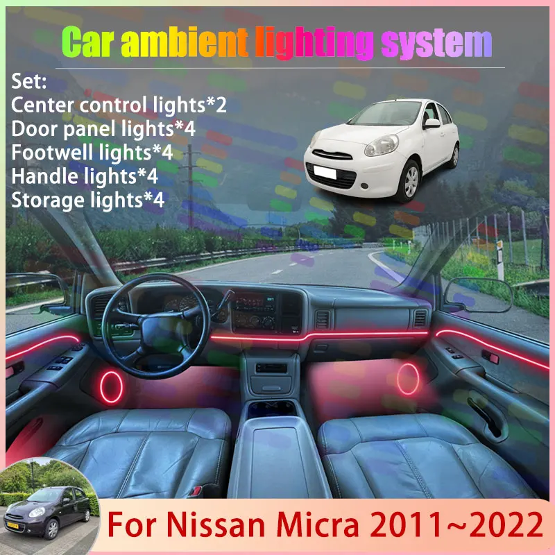 For Nissan Micra 2011~2022 2012 K13 March MK4 4th 2/18 in 1 Car Atmosphere Light Lamp RGB Shade Ensemble Streamer Atmosphere Set