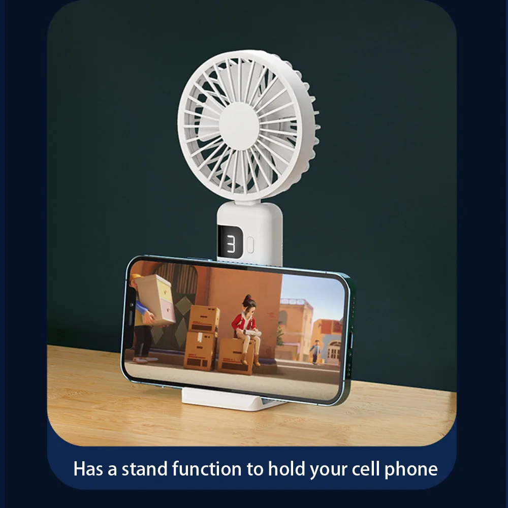 USB Handheld Mini Fan Foldable Portable Neck Hanging Fans 5 Speed USB Rechargeable Fan with Phone Stand and Display Screen
