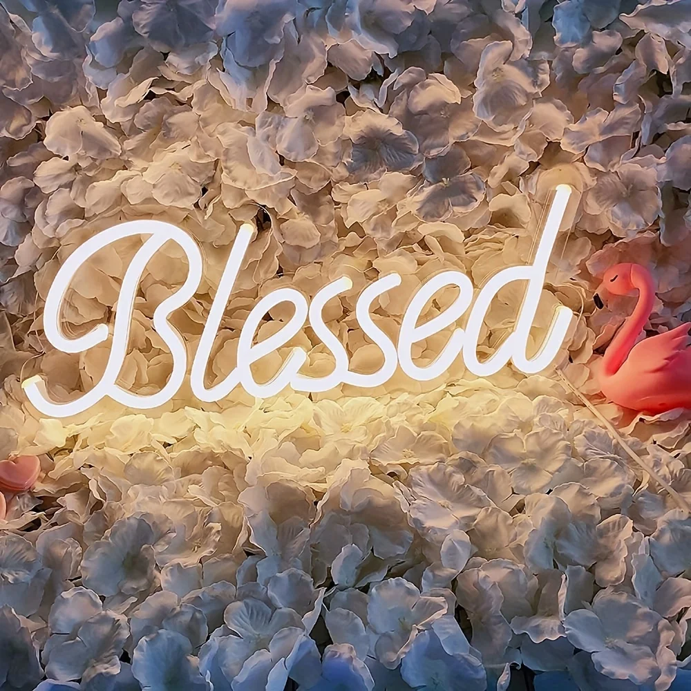 Imagem -05 - Blessed Neon Sign Luz Branca Quente Usb Powered Led Neon Light Wall Art Sinais para Sinais de Quarto