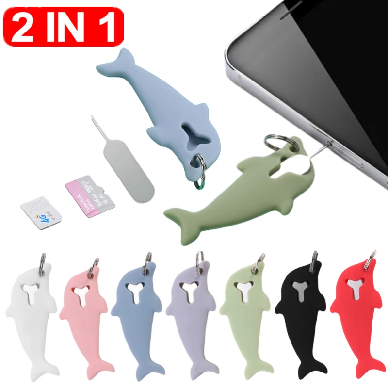 Dolphin Shape Anti Lost Sim Card Pin Needle Tray for iPhone Mi Samsung Universal SD Sim Card Remover Card Eject Tool Keyring New