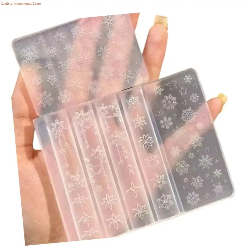 F92D Nails Art Moulds Silicone Template Nails Designing Tool Snowflake Theme Silicone Handmade Molds for Manicure Creation