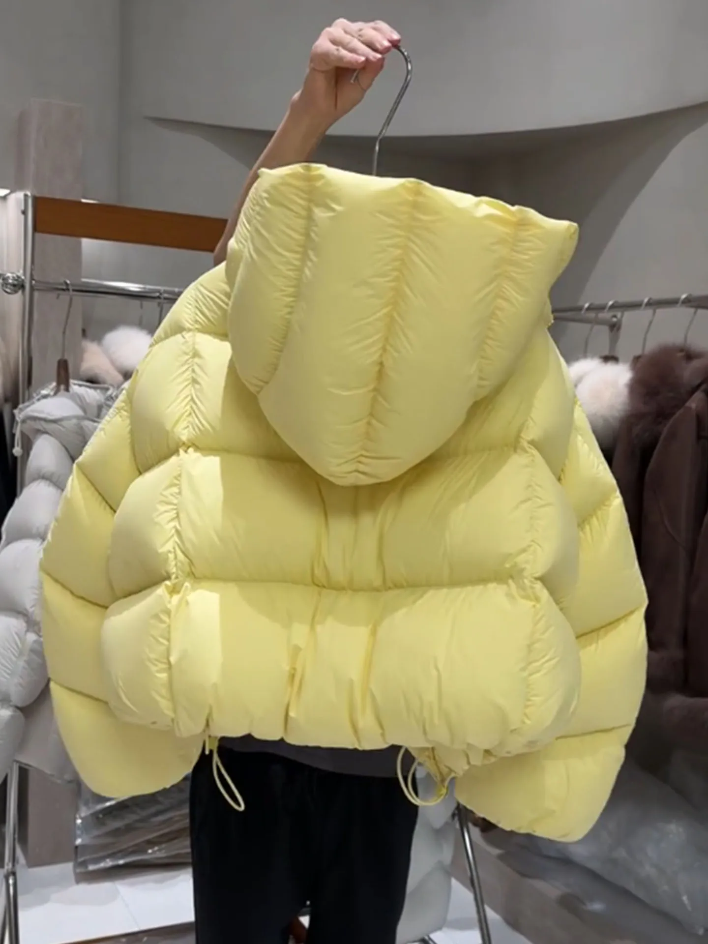 Chic ort Puffer Jaet Feminino Amarelo Cr Puff 2025 Inverno Thi Casacos Ele Sle Du Down Filling Ci Casual