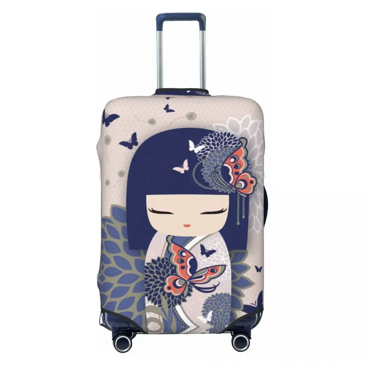 

Kokeshi Doll Cherry Blossoms Luggage Cover Protector Fashion Japanese Kimono Geisha Girl Travel Suitcase Covers for 18-32 Inch