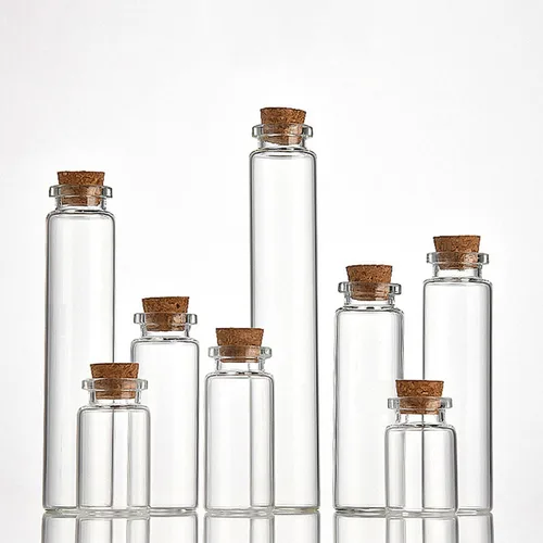 Imagen 1 del producto Botella de vidrio transparente de 5ml, 10ml, 15ml, 20ml y 30ml con tapón de corcho, botella de deriva de deseos, Mini viales de vidrio pequeños vacíos, decoración DIY