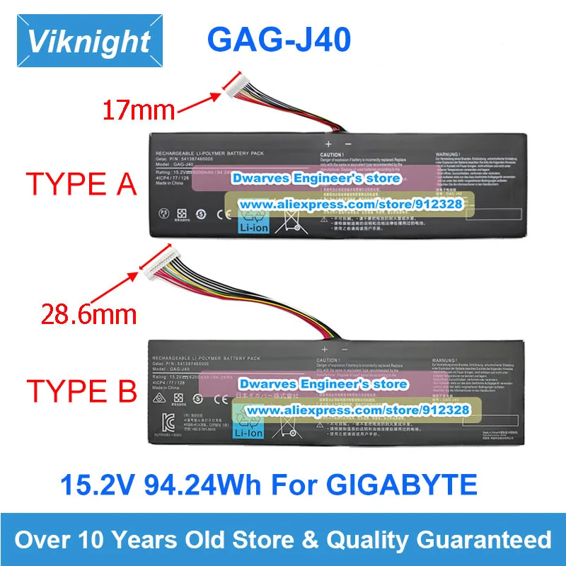 

Genuine 15.2V 94.24Wh GAG-J40 Battery For Gigabyte Aero 14 V8 K7 K8 15-X8 15-X9 15-Y9 15X V8 Aorus 17 WA XA YA Aorus X7 DT V8