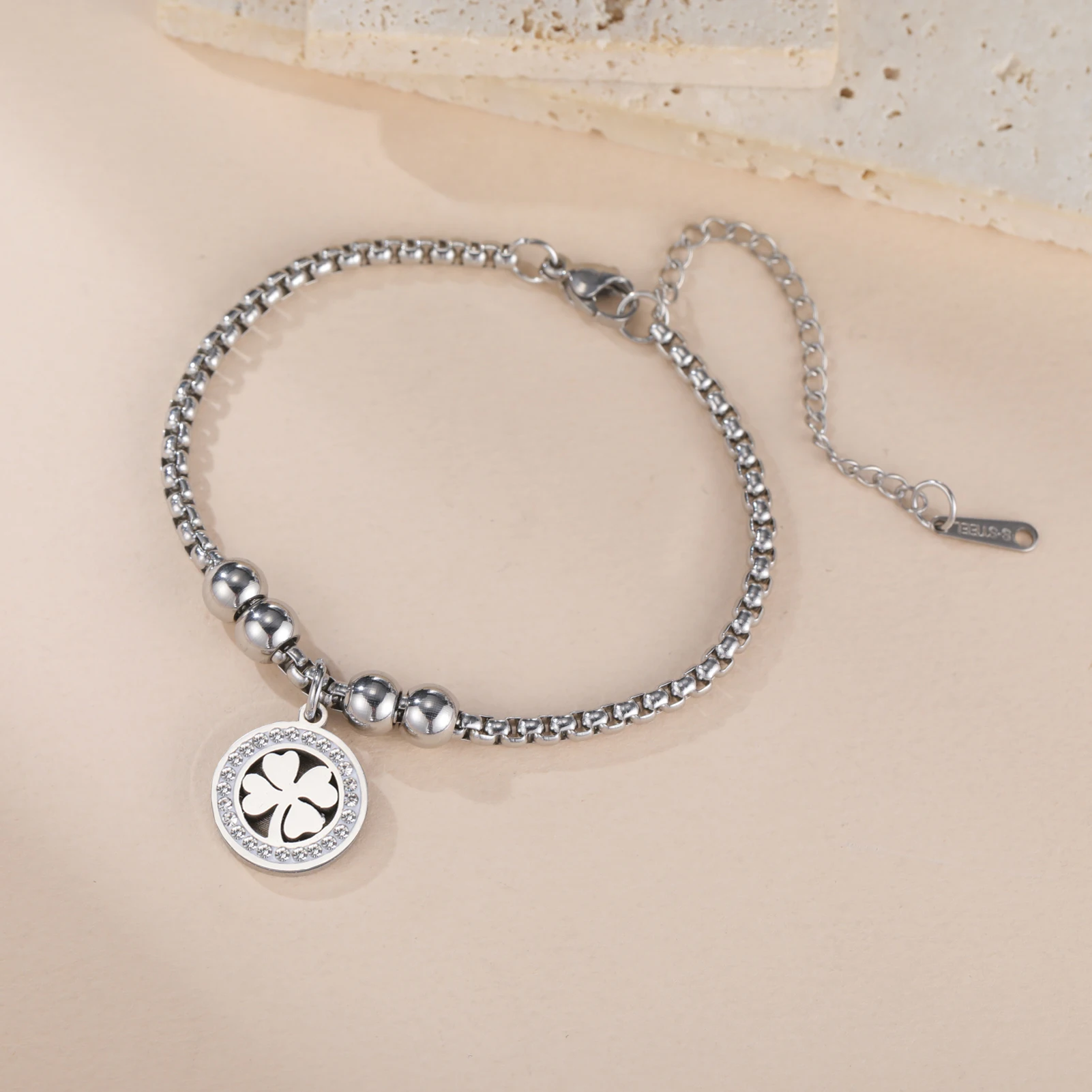 COOLTIME Edelstahl Runde Klee Armbänder Frauen Mode Klassische Zirkon Kristall Armband für Frauen Schmuck Geburtstag Geschenke – Detail 17
