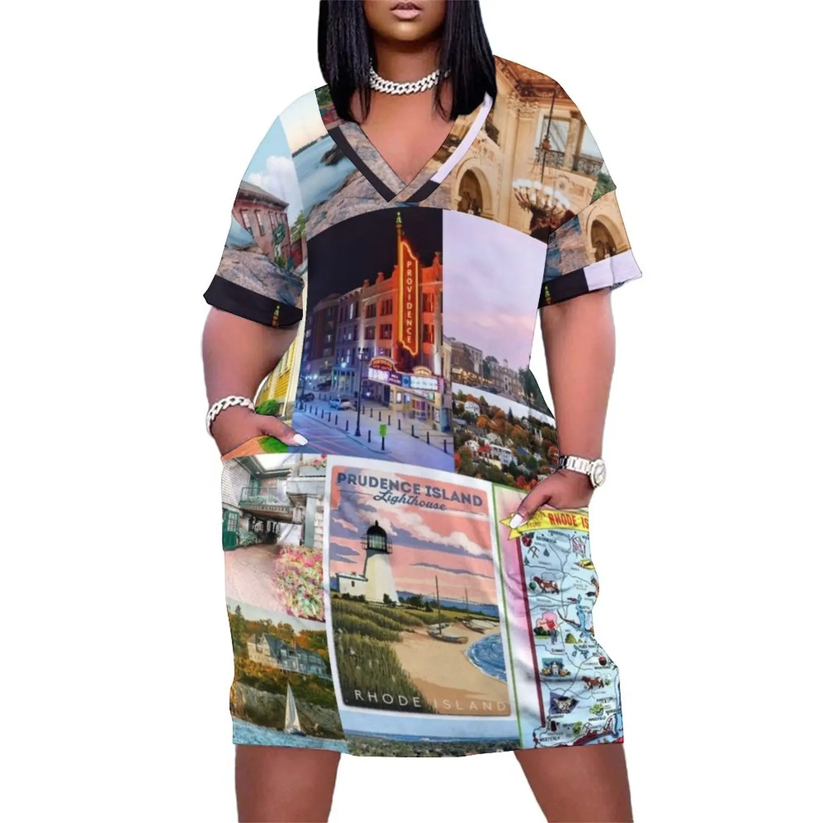 rhode island aesthetic collage Loose Pocket Dress evening dress woman long dress women