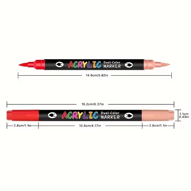 24 Dual-Color Acrylic Paint Markers, 48 Colors in 24 Dual-Tip Pens, Water-Based Quick-Drying Paint Pens for Rock Painting, Canvas, Wood, Glass, Ceramic, DIY Crafts and Art Projects