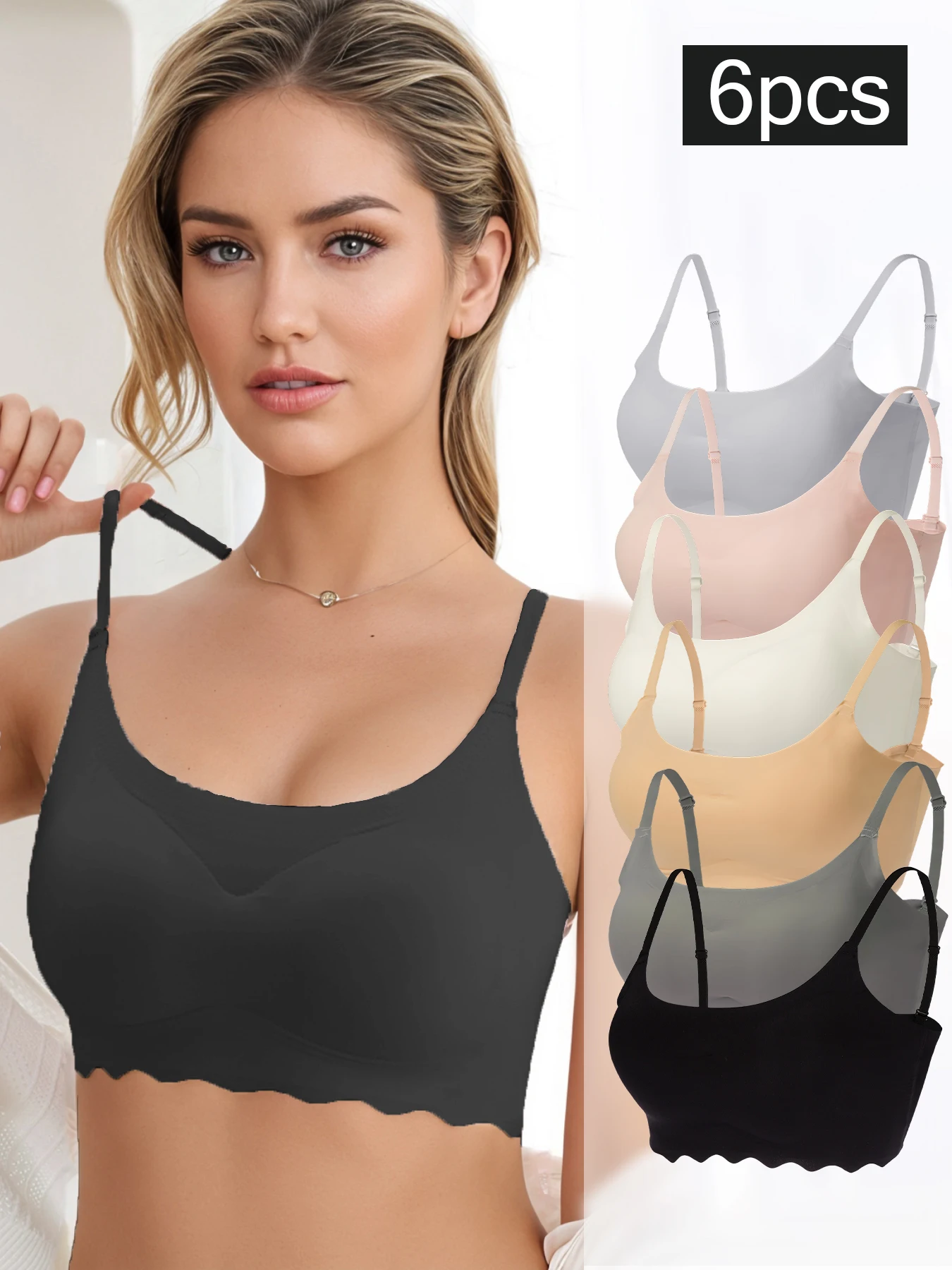 

6pcs Seamless Wireless Bras For Women, Comfort Soft No Underwire Full Coverage Bra，Women's Lingerie & Underwear
