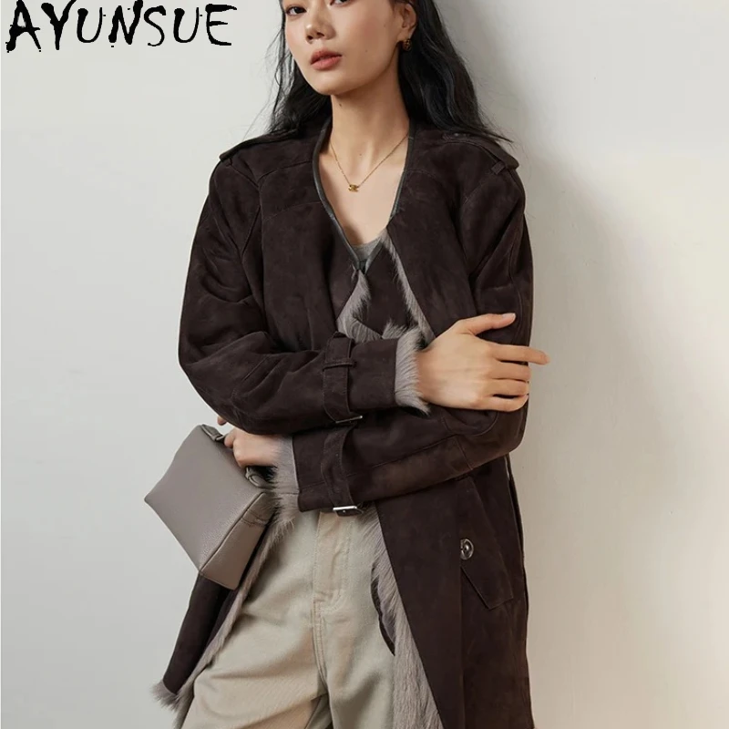 

AYUNSUE Luxury Natural Sheepskin Fur Coat Warm Winter Womens Clothes Fashion Genuine Leather Jacket Women 2025 Шуба Женская